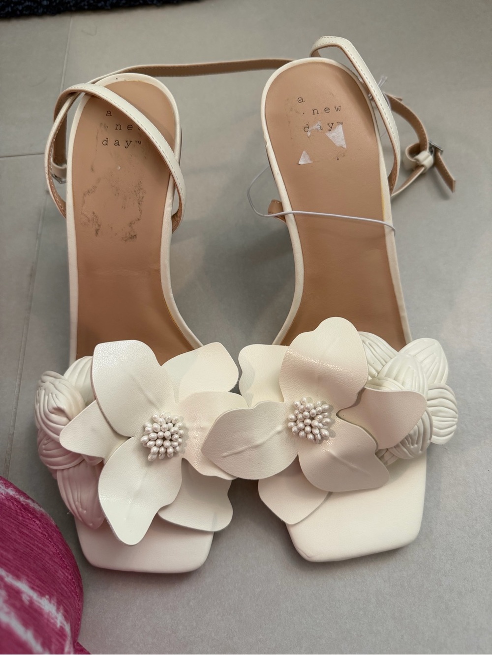 New A New Day Women's Cream Floral Ankle-Strap Sandals